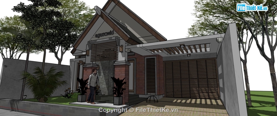 mẫu nhà mái thái 1 tầng,nhà mái thái 1 tầng sketchup,file su nhà 1 tầng,sketchup nhà 1 tầng