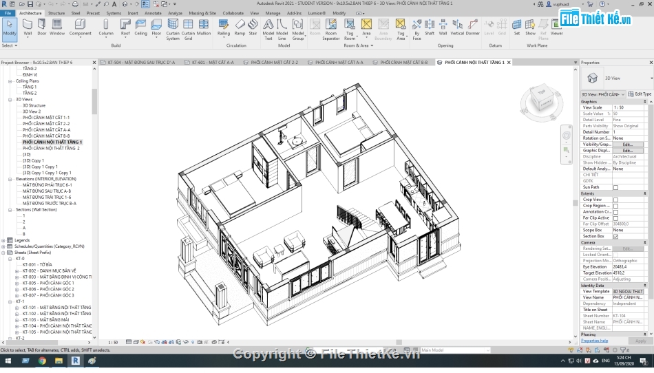 Nhà 2 tầng 8.5x10.5m,kiến trúc 2 tầng 8.5x10.5m,full kiến trúc,Bản vẽ revit biệt thự 2 tầng