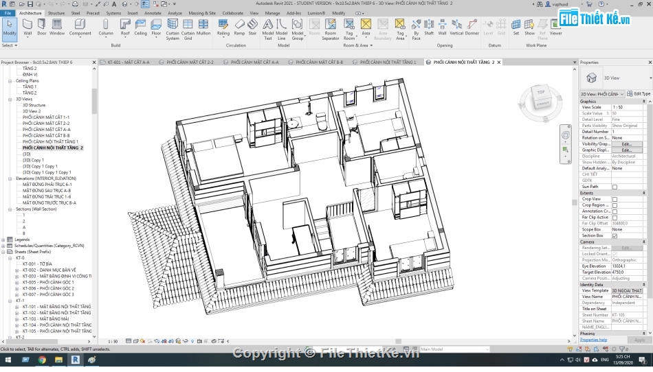 Nhà 2 tầng 8.5x10.5m,kiến trúc 2 tầng 8.5x10.5m,full kiến trúc,Bản vẽ revit biệt thự 2 tầng