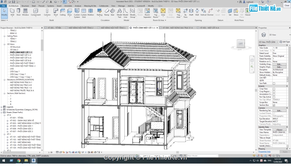 Nhà 2 tầng 8.5x10.5m,kiến trúc 2 tầng 8.5x10.5m,full kiến trúc,Bản vẽ revit biệt thự 2 tầng