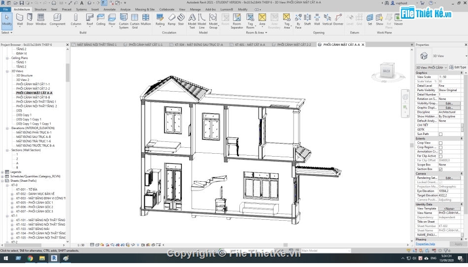 Nhà 2 tầng 8.5x10.5m,kiến trúc 2 tầng 8.5x10.5m,full kiến trúc,Bản vẽ revit biệt thự 2 tầng