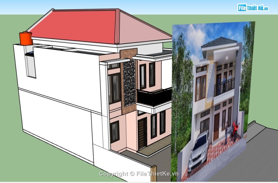 biệt thự 2 tầng su,file sketchup biệt thự 2 tầng,file su biệt thự 2 tầng