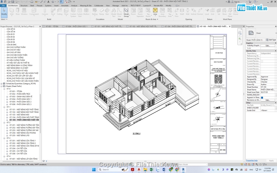 Nhà 2 tầng,biệt thự hiện đại,Revit nhà phố 2 tầng,File revit nhà ở 2 tầng