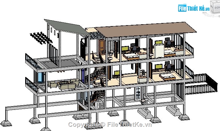 nhà phố 3 tầng 5x19.5m,nhà ống 3 tầng,nhà ống 5x19.5m,Revit Nhà ống 3 tầng 5x19.5m,Revit Nhà ống 3 tầng