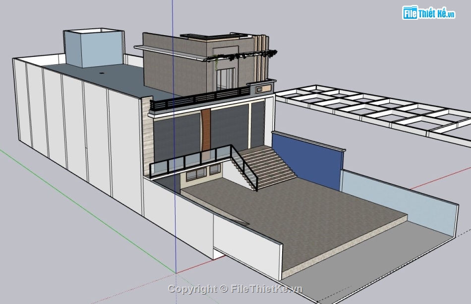 Nhà phố 1 tầng 1 tum,model su nhà phố 1 tầng,nhà phố 1 tầng 1 tum file su,sketchup nhà phố 1 tầng