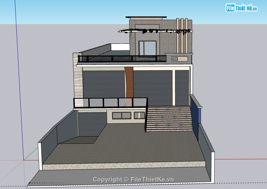 Nhà phố 1 tầng 1 tum,model su nhà phố 1 tầng,nhà phố 1 tầng 1 tum file su,sketchup nhà phố 1 tầng