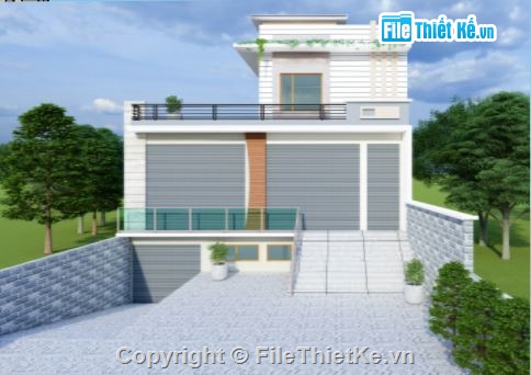 Nhà phố 1 tầng 1 tum,model su nhà phố 1 tầng,nhà phố 1 tầng 1 tum file su,sketchup nhà phố 1 tầng