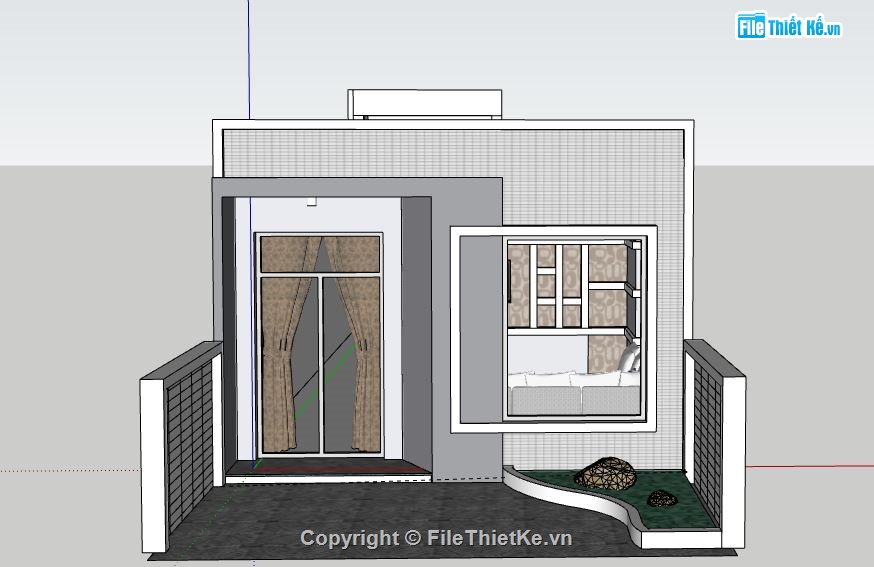 Nhà phố 1 tầng,model su nhà phố 1 tầng,sketchup nhà phố 1 tầng,file su nhà phố 1 tầng,su nhà phố 1 tầng