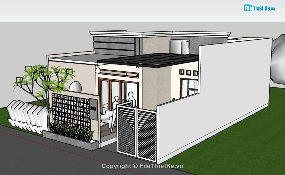 Nhà phố 1 tầng,model su nhà phố 1 tầng,sketchup nhà phố 1 tầng,file su nhà phố 1 tầng,nhà phố 1 tầng sketchup