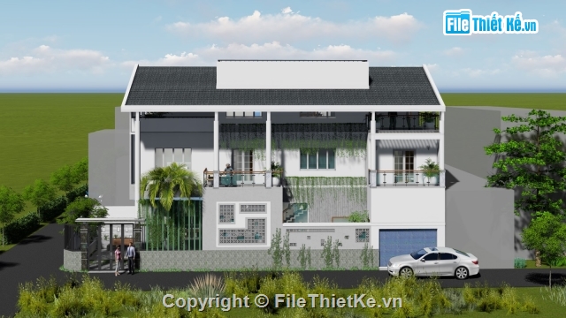 revit nhà phố 2 mặt tiền,mẫu nhà 2 mặt tiền,bản vẽ nhà phố 7x22m