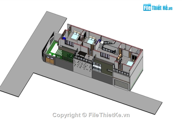 revit nhà phố 2 mặt tiền,mẫu nhà 2 mặt tiền,bản vẽ nhà phố 7x22m