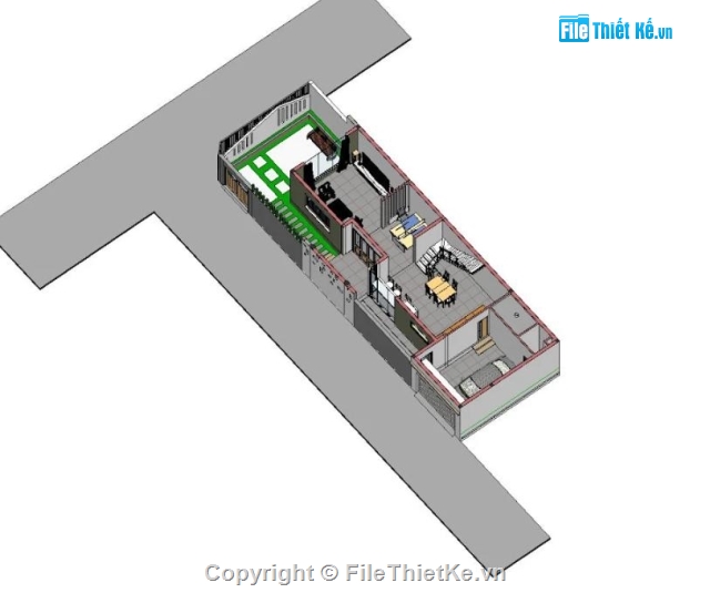 revit nhà phố 2 mặt tiền,mẫu nhà 2 mặt tiền,bản vẽ nhà phố 7x22m