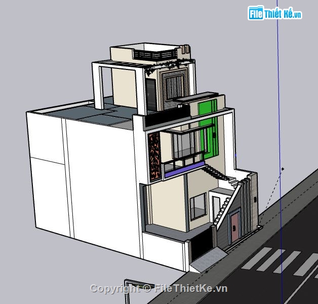 Nhà phố 2 tầng 1 tum,model su nhà phố 2 tầng,file su nhà phố 2 tầng,nhà phố 2 tầng 1 tum sketchup,sketchup nhà phố 2 tầng