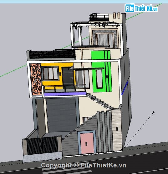 Nhà phố 2 tầng 1 tum,model su nhà phố 2 tầng,file su nhà phố 2 tầng,nhà phố 2 tầng 1 tum sketchup,sketchup nhà phố 2 tầng