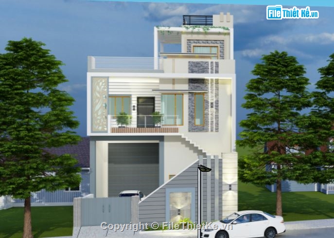 Nhà phố 2 tầng 1 tum,model su nhà phố 2 tầng,file su nhà phố 2 tầng,nhà phố 2 tầng 1 tum sketchup,sketchup nhà phố 2 tầng