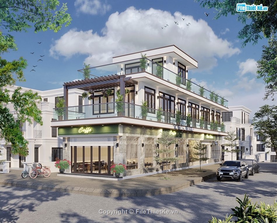 File cad,Nhà phố,Nhà 2 tầng,kiến trúc 3 tầng,3D,điện