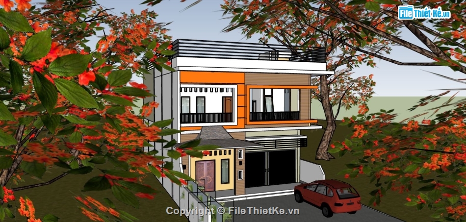 su nhà phố 2 tầng,model su nhà phố,file sketchup nhà phố