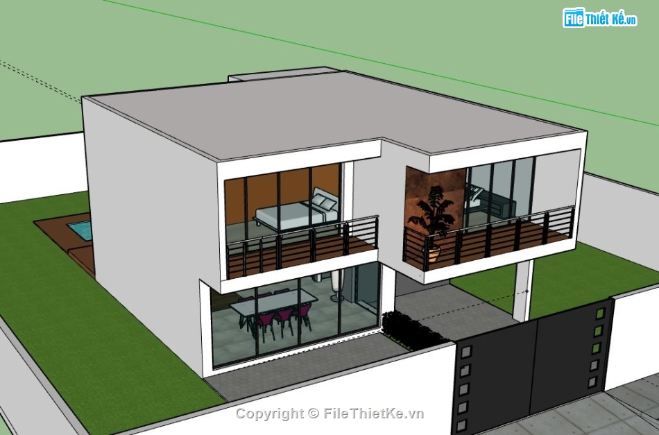 Nhà phố 2 tầng,model su nhà phố 2 tầng,file su nhà phố 2 tầng,sketchup nhà phố 2 tầng,nhà phố 2 tầng file su