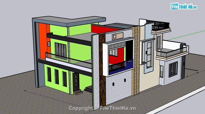 Model su nhà phố 2 tầng,file sketchup nhà phố 2 tầng,Nhà phố 2 tầng,file su nhà phố 2 tầng