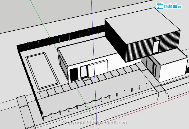 nhà phố 2 tầng 17.3x10.9m,nhà phố 2 tầng file sketchup,model su nhà phố 2 tầng,file su nhà phố 2 tầng