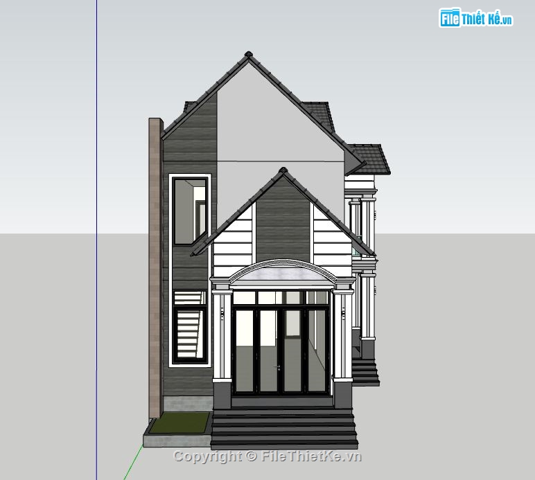 Nhà phố 2 tầng,su nhà phố,file sketchup nhà phố