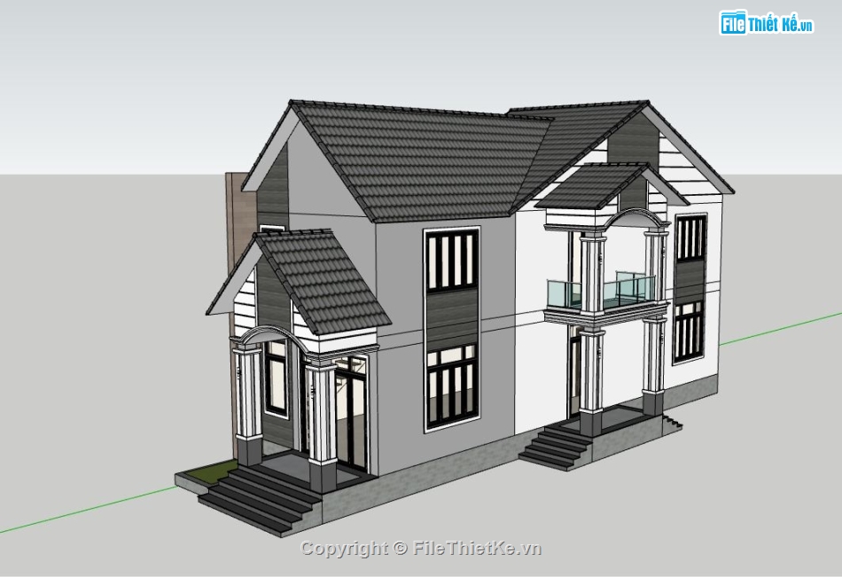 Nhà phố 2 tầng,su nhà phố,file sketchup nhà phố