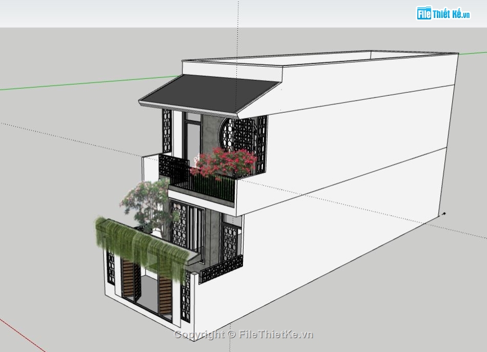 Nhà phố 2 tầng,Nhà 2 tầng đẹp,file su nhà phố 2 tầng,sketchup nhà phố 2 tầng,nhà phố 2 tầng sketchup