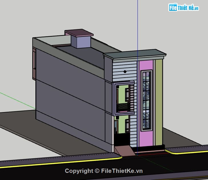 Nhà phố 2 tầng,model su nhà phố 2 tầng,file sketchup nhà phố 2 tầng