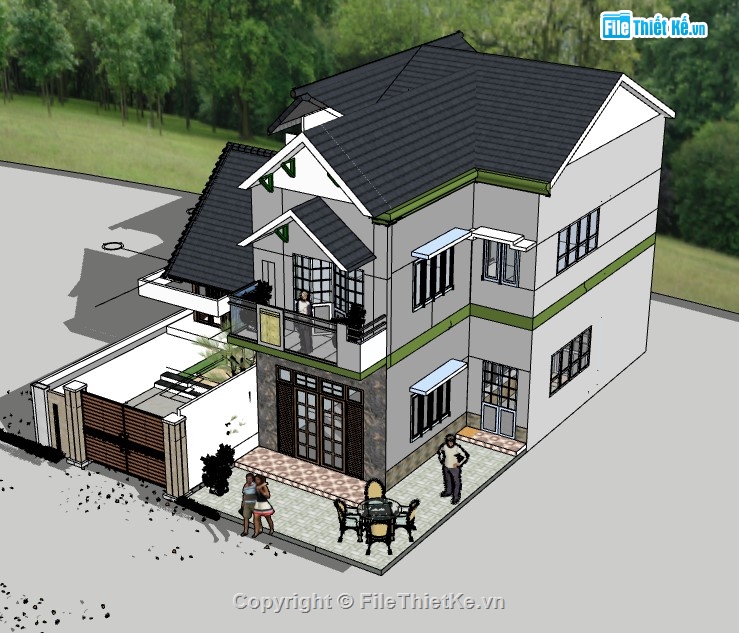 sketchup nhà phố,su nhà phố,sketchup nhà phố 2 tầng,su nhà phố 2 tầng