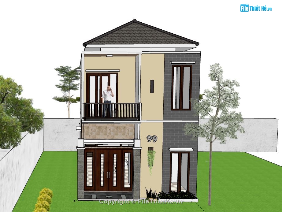 Nhà phố 2 tầng,model su nhà phố 2 tầng,sketchup nhà phố 2 tầng,nhà phố 2 tầng sketchup