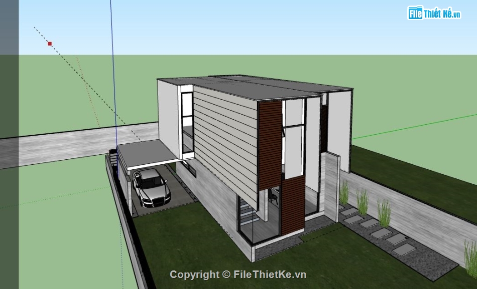 Nhà phố 2 tầng 6x15m,Model su nhà phố 2 tầng,File sketchup nhà phố 2 tầng,Nhà phố 2 tầng model su