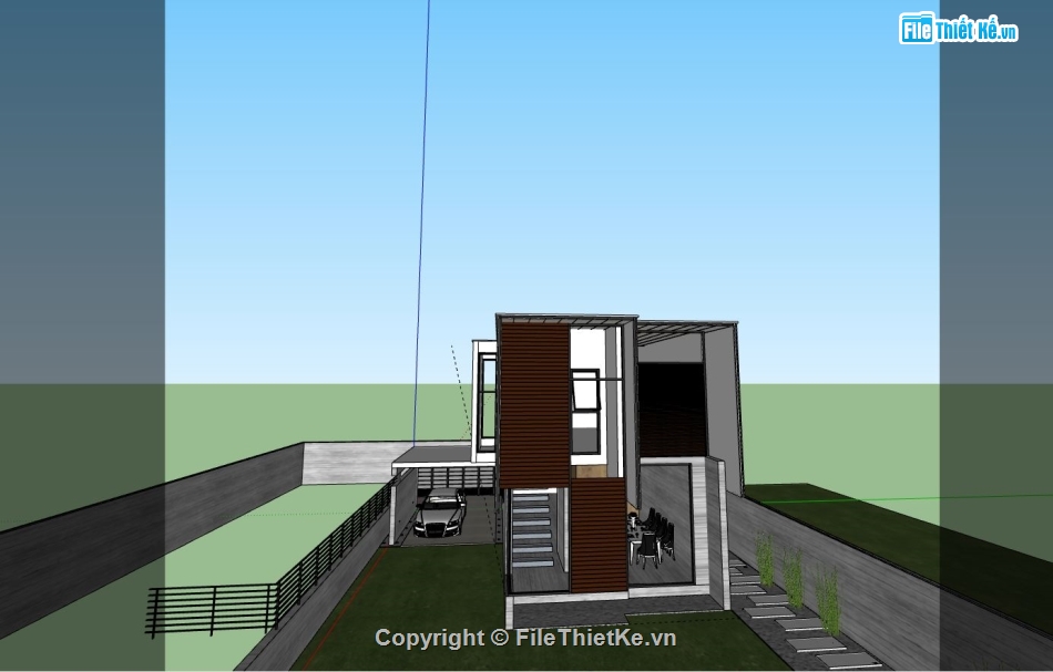 Nhà phố 2 tầng 6x15m,Model su nhà phố 2 tầng,File sketchup nhà phố 2 tầng,Nhà phố 2 tầng model su