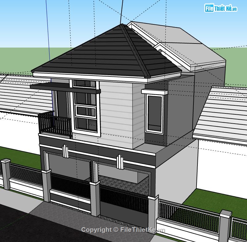 Nhà phố 2 tầng,model su nhà phố 2 tầng,sketchup nhà phố 2 tầng,nhà phố 2 tầng file su