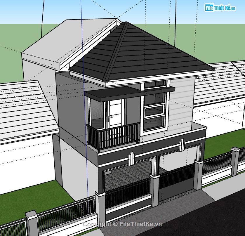 Nhà phố 2 tầng,model su nhà phố 2 tầng,sketchup nhà phố 2 tầng,nhà phố 2 tầng file su