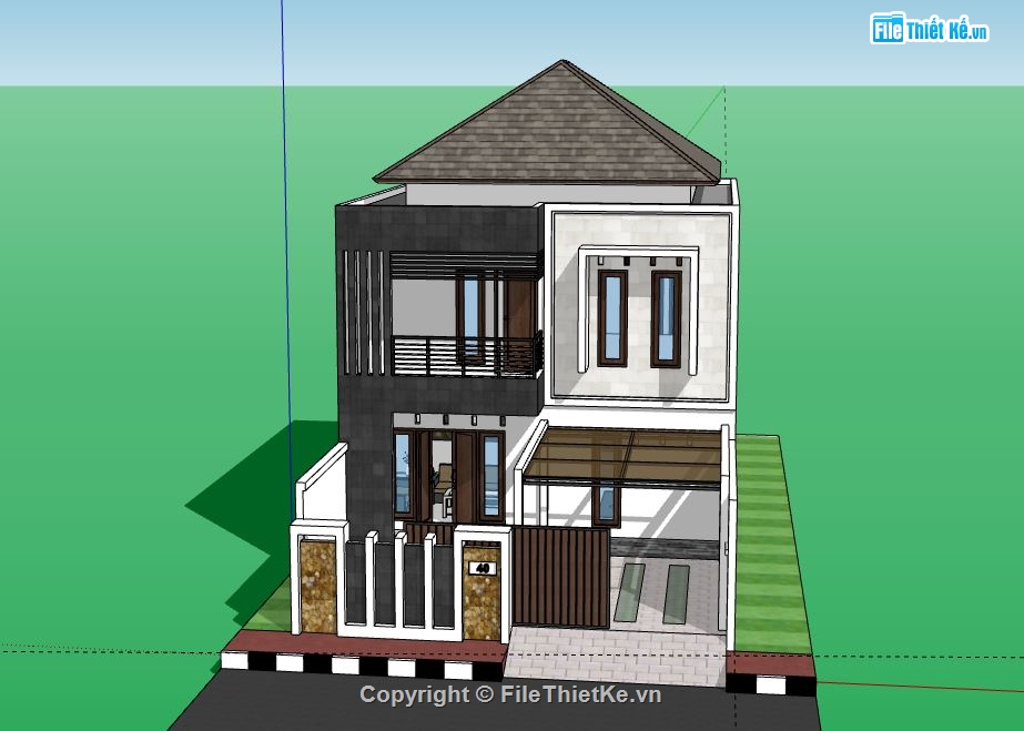 Nhà phố 2 tầng,model su nhà phố 2 tầng,file su nhà phố 2 tầng,nhà phố 2 tầng sketchup,file sketchup nhà phố 2 tầng