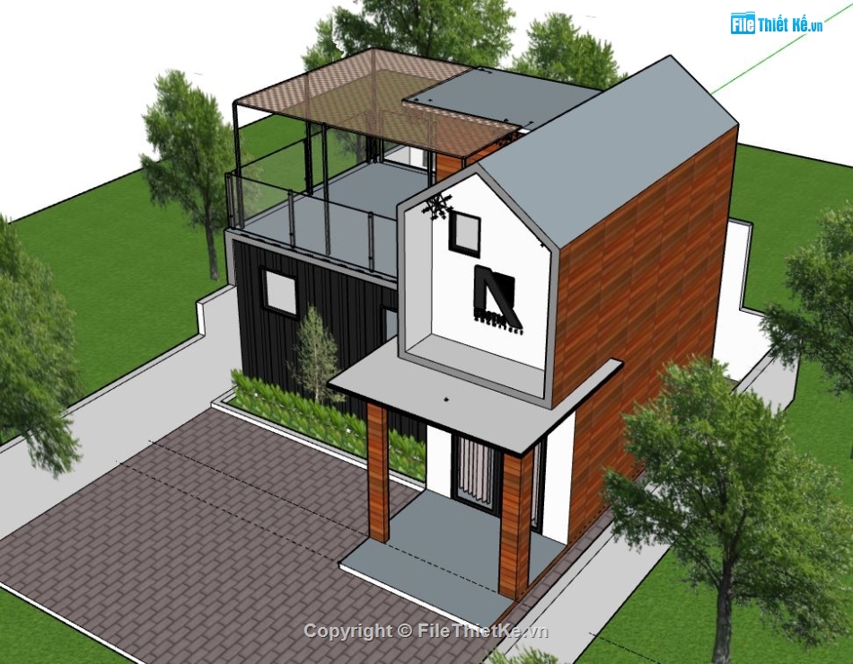 Nhà phố 2 tầng,Model su nhà phố 2 tầng,nhà phố 2 tầng file su,sketchup nhà phố 2 tầng