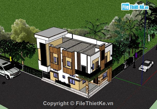 Nhà phố 2 tầng,model su nhà phố 2 tầng,file sketchup nhà phố 2 tầng