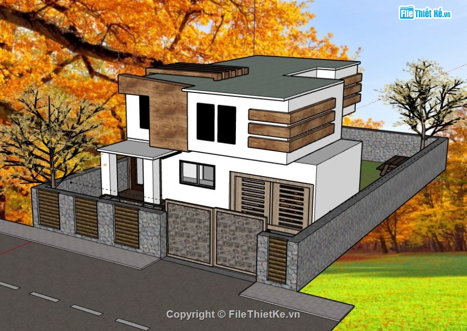 Nhà phố 2 tầng,model su nhà phố 2 tầng,file sketchup nhà phố 2 tầng