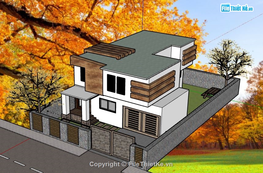 Nhà phố 2 tầng,model su nhà phố 2 tầng,file sketchup nhà phố 2 tầng