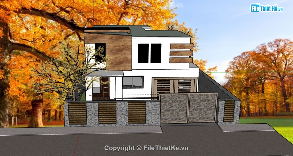 Nhà phố 2 tầng,model su nhà phố 2 tầng,file sketchup nhà phố 2 tầng