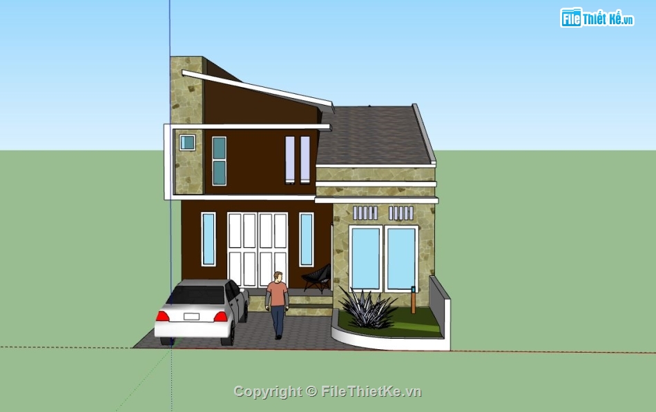 Nhà phố 2 tầng,sketchup nhà phố 2 tầng,nhà phố 2 tầng file su,model su nhà phố 2 tầng