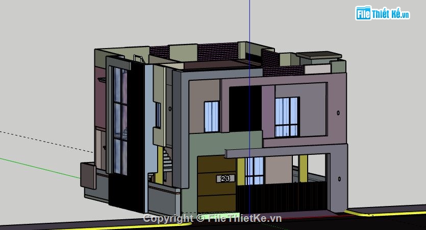 Nhà phố 2 tầng,model su nhà phố 2 tầng,file sketchup nhà phố 2 tầng