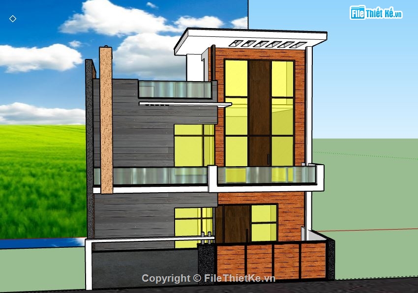 Nhà phố 2 tầng,model su nhà phố 2 tầng,file su nhà phố 2 tầng,sketchup nhà phố 2 tầng,nhà phố 2 tầng sketchup