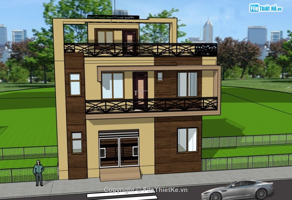 Nhà phố 2 tầng,model su nhà phố 2 tầng,file su nhà phố 2 tầng,nhà phố 2 tầng sketchup
