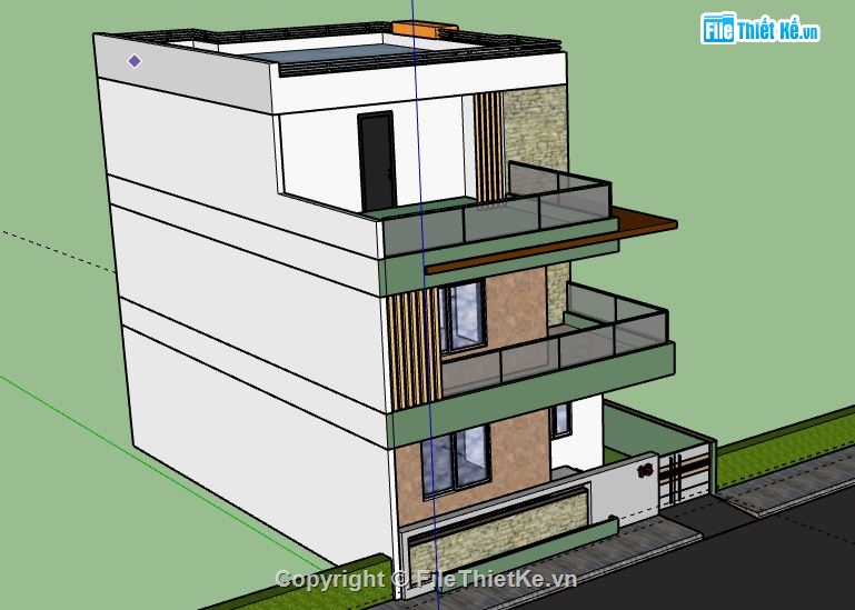 sketchup Nhà phố 3 tầng,model su nhà phố 3 tầng,file su nhà phố 3 tầng,nhà phố 3 tầng file su