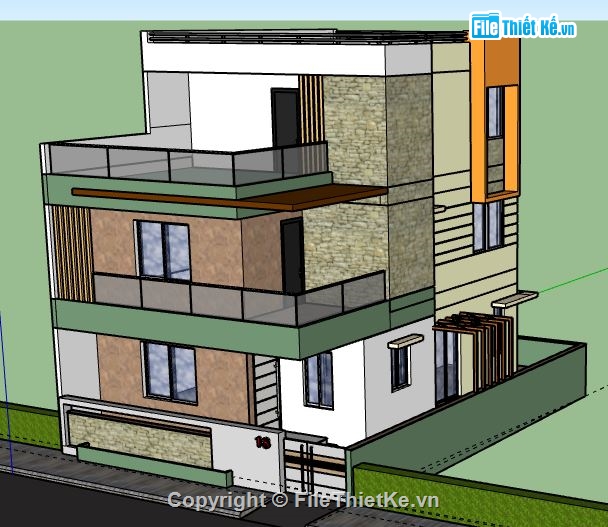 sketchup Nhà phố 3 tầng,model su nhà phố 3 tầng,file su nhà phố 3 tầng,nhà phố 3 tầng file su