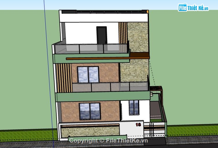 sketchup Nhà phố 3 tầng,model su nhà phố 3 tầng,file su nhà phố 3 tầng,nhà phố 3 tầng file su