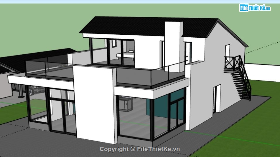 Nhà phố 2 tầng,model su nhà phố 2 tầng,file su nhà phố 2 tầng,sketchup nhà phố 2 tầng,nhà phố 2 tầng sketchup