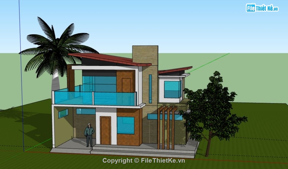 Nhà phố 2 tầng,model su nhà phố 2 tầng,nhà phố 2 tầng sketchup,file sketchup nhà phố 2 tầng