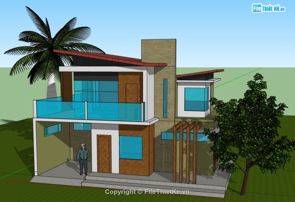 Nhà phố 2 tầng,model su nhà phố 2 tầng,nhà phố 2 tầng sketchup,file sketchup nhà phố 2 tầng